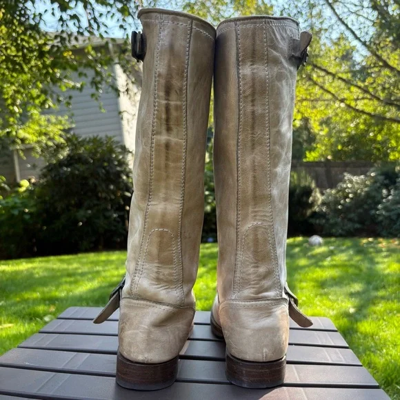 Frye Veronica Slouch Leather Tall Knee High Riding Motorcycle Boots Tan Size 9.5 - Picture 5 of 13